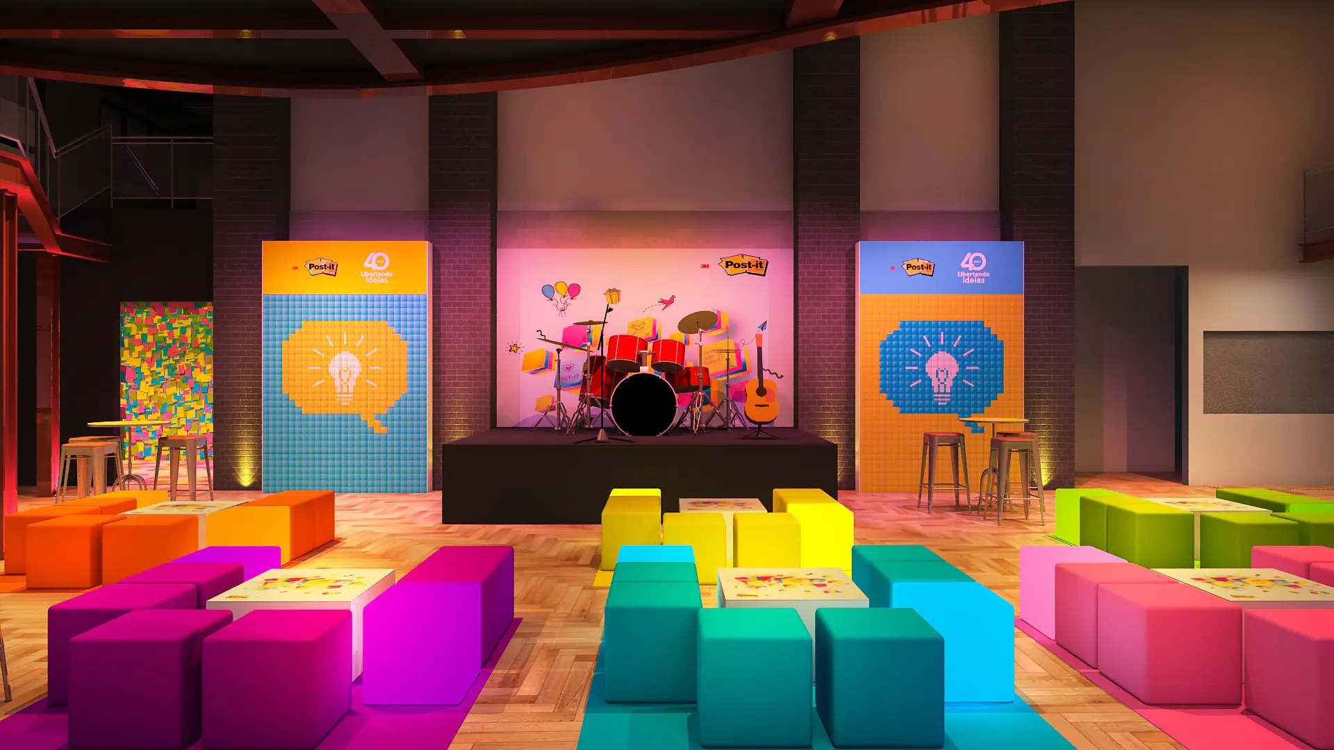evento em 3d maquete post it