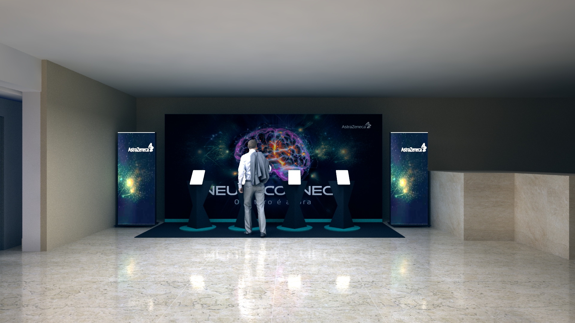 Visualização 3D da plenária com palco - Credenciamento