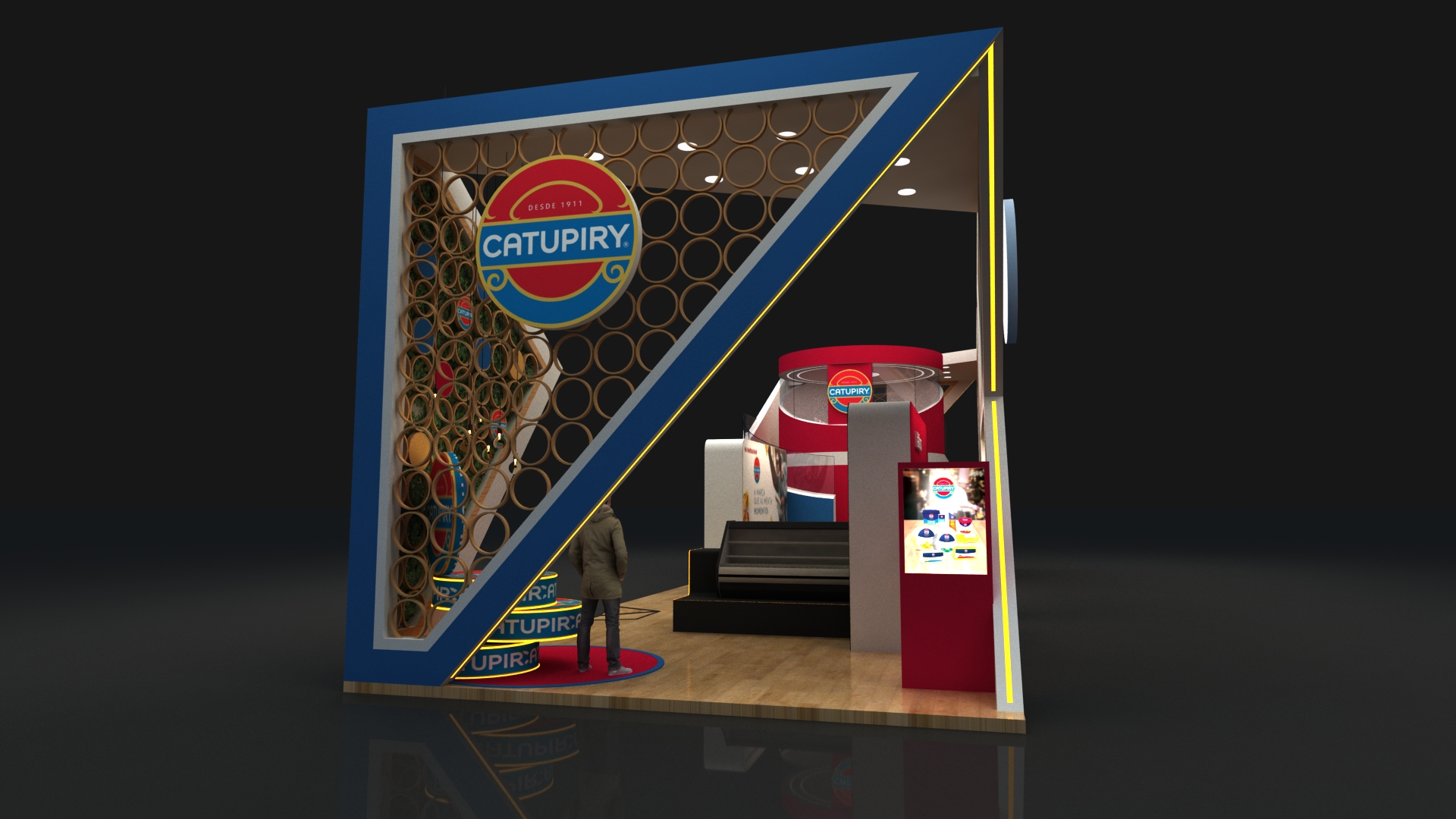 Apresentação digital do stand Catupiry em visualização 3D