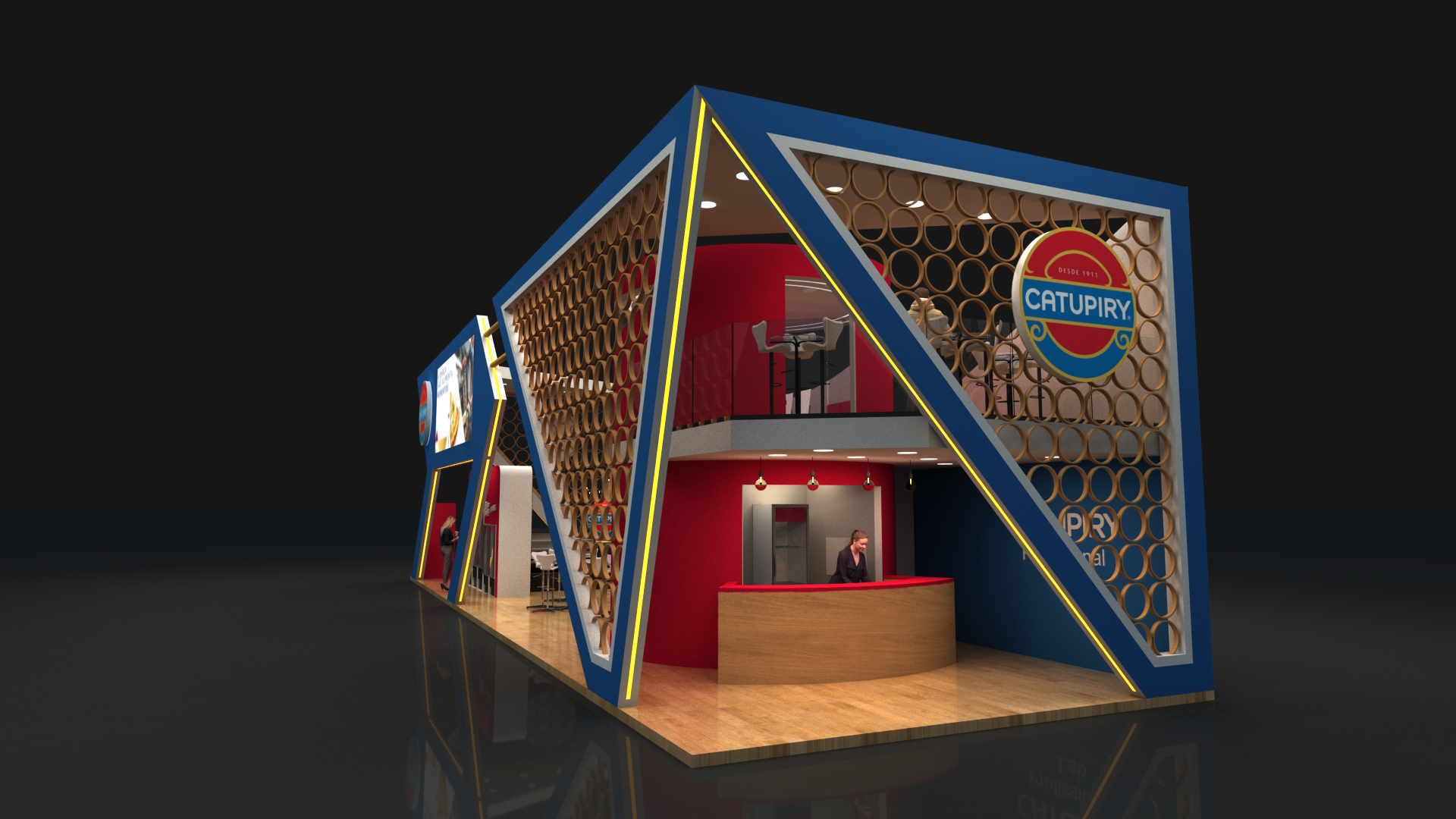 Imagem em 3D do ambiente de feira da Catupiry