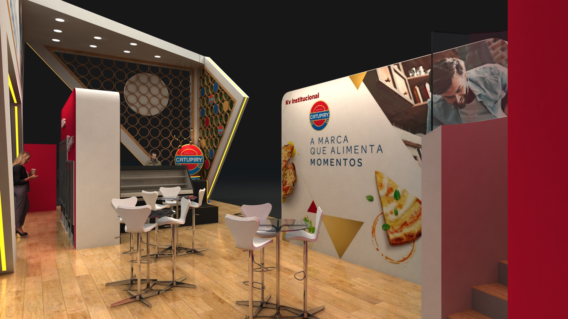 Layout 3D do stand Catupiry para evento de varejo