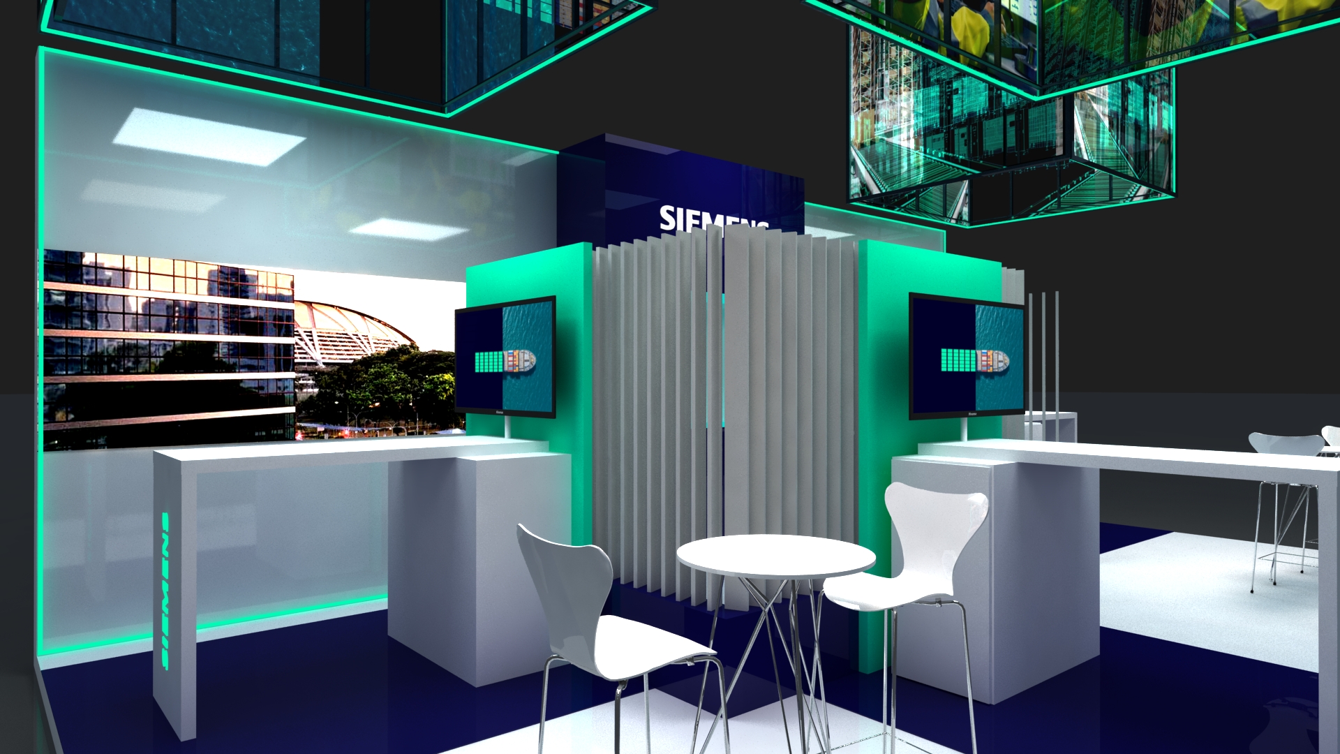 Modelagem digital em 3D do stand Siemens na Intermodal