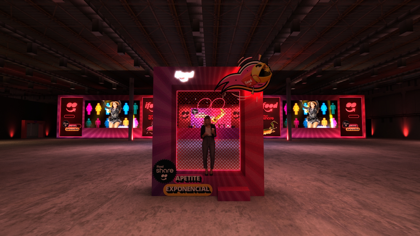 Espaço instagramável em maquete 3D do evento iFood