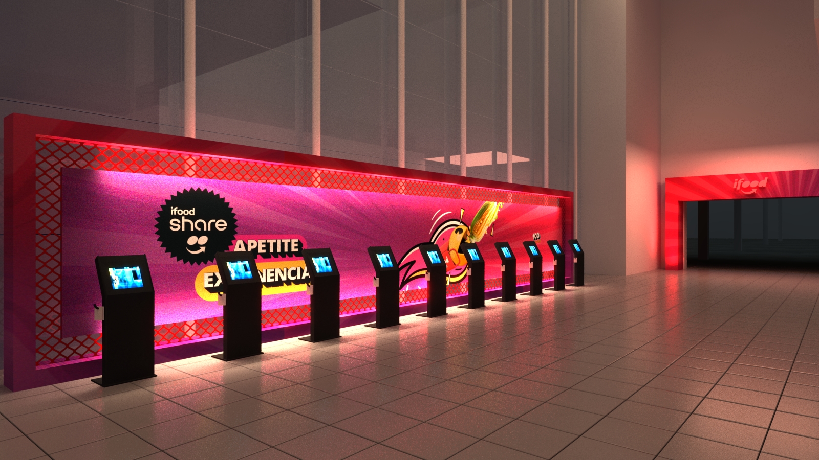 Áreas do evento iFood organizadas em projeto 3D