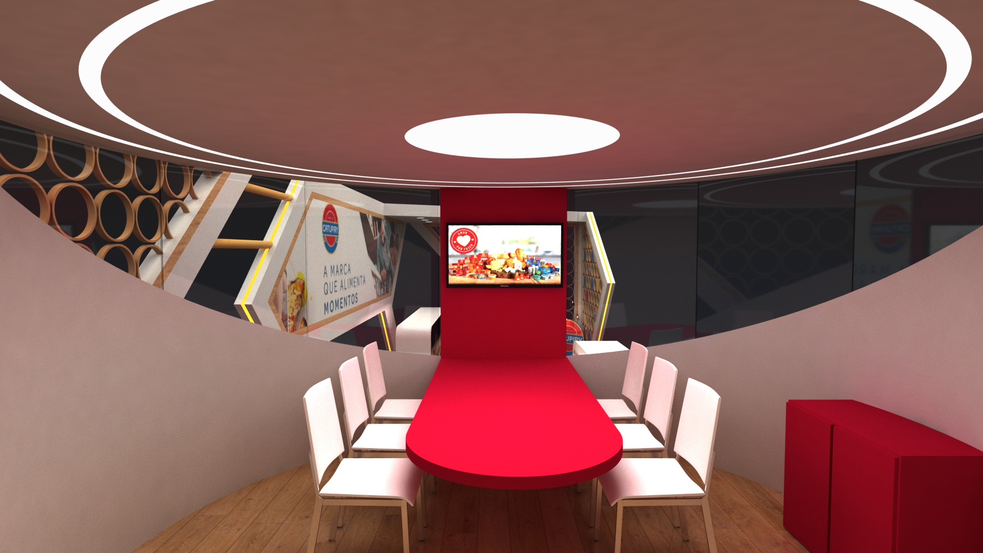 Renderização realista da estrutura do stand da Catupiry