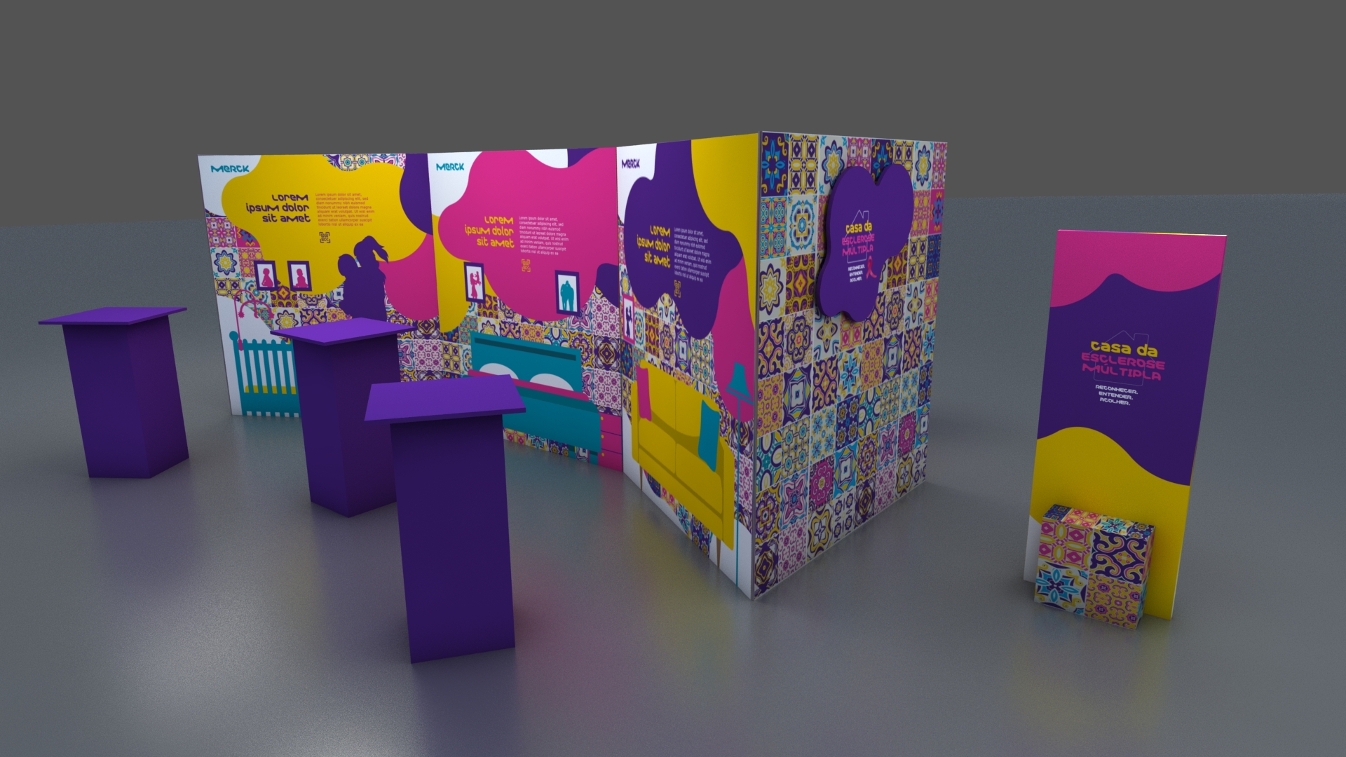 Versão pocket do stand da Merck em modelagem 3D