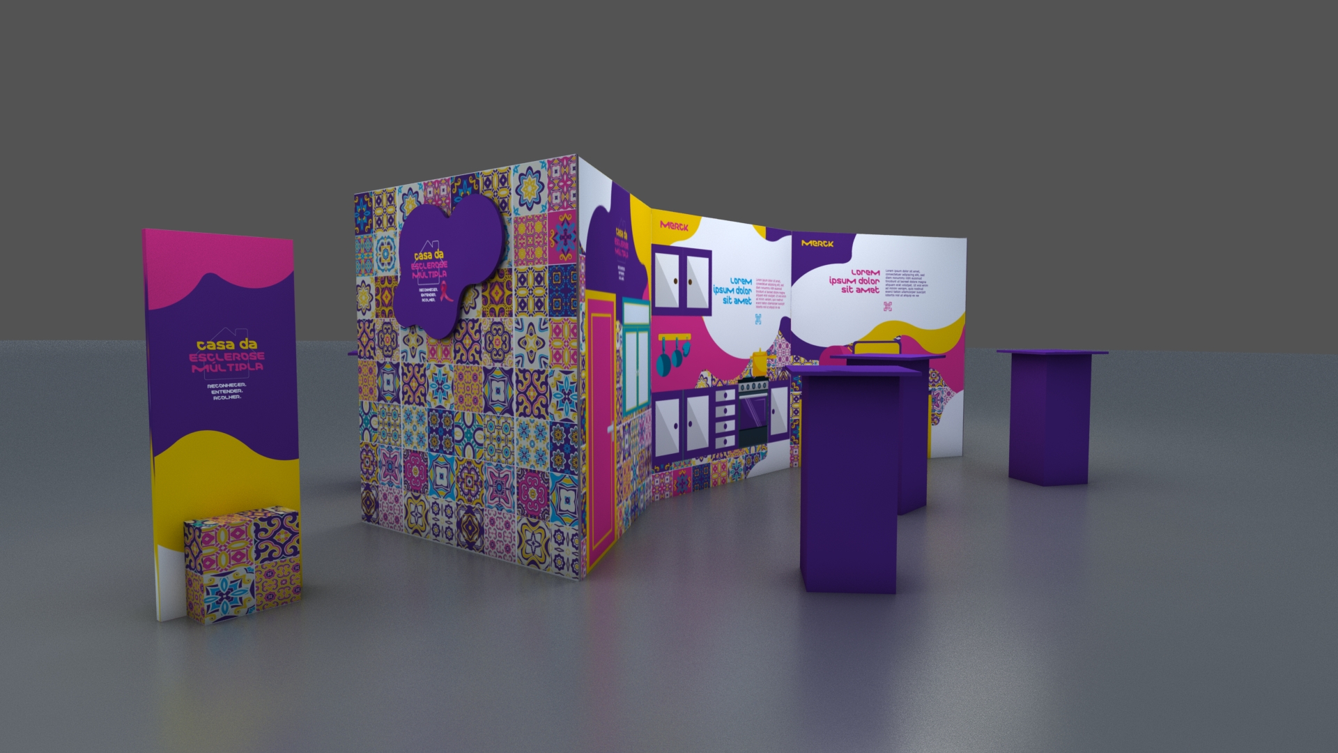 Versão pocket do stand da Merck em modelagem 3D