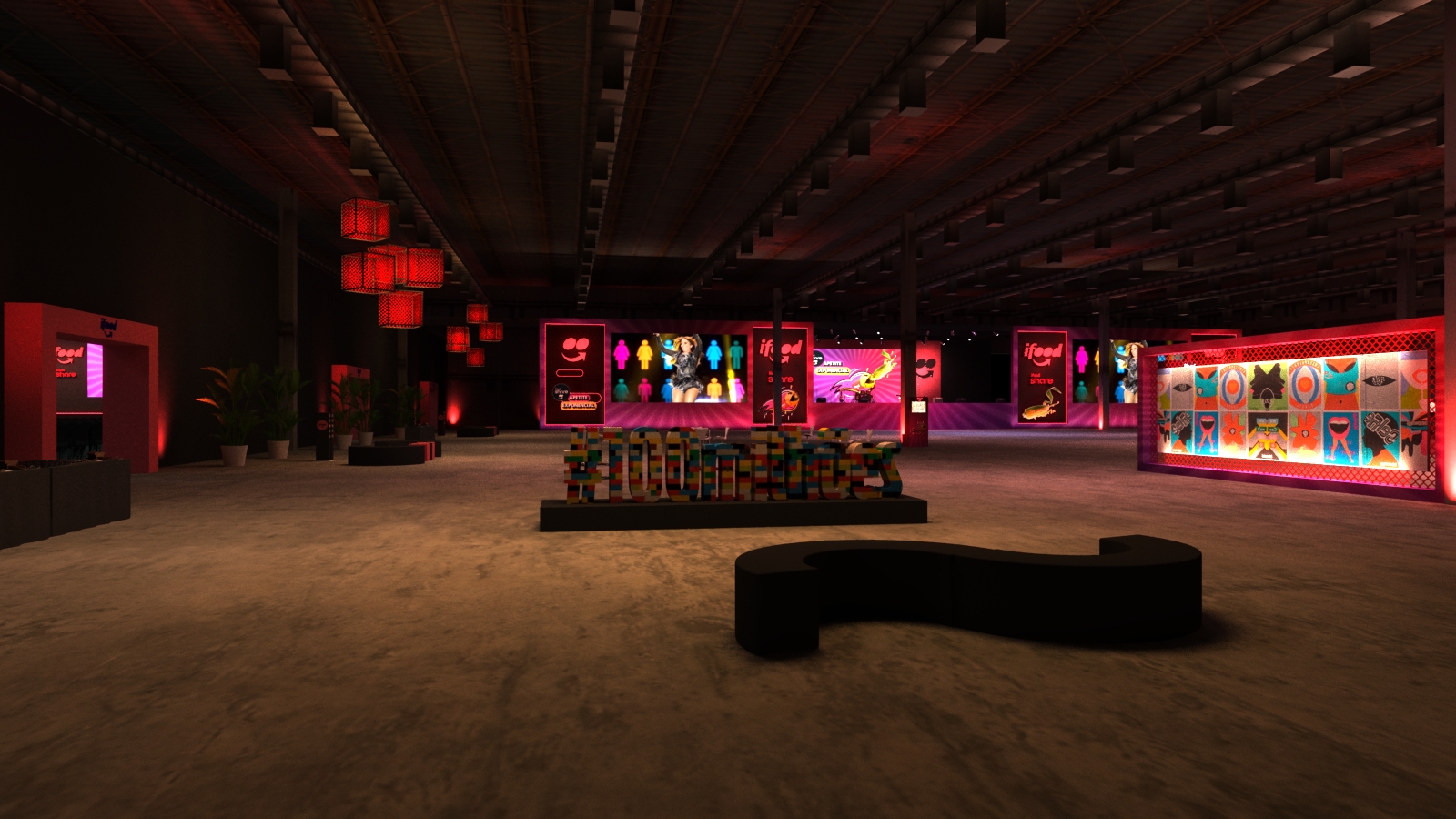 Lounge interativo criado em visualização 3D para o iFood