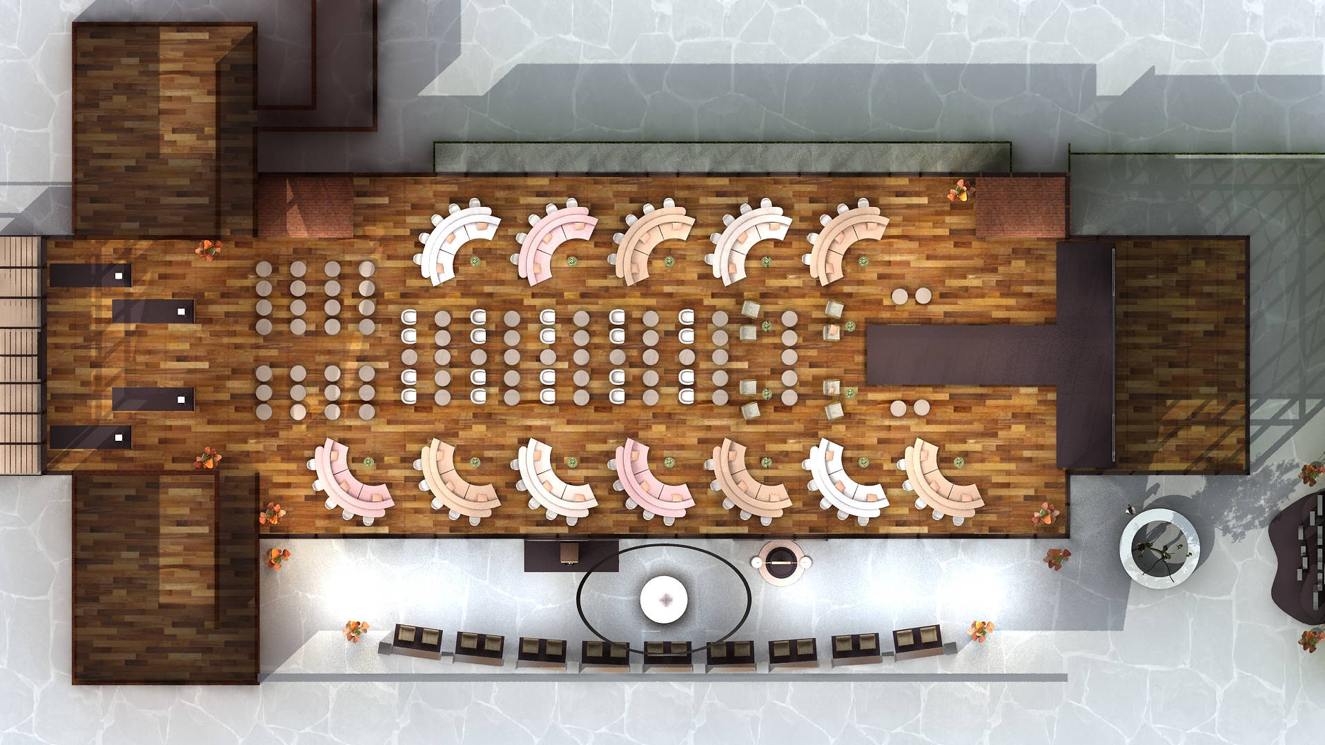 Visualização 3D realista da cenografia - Vista Aérea