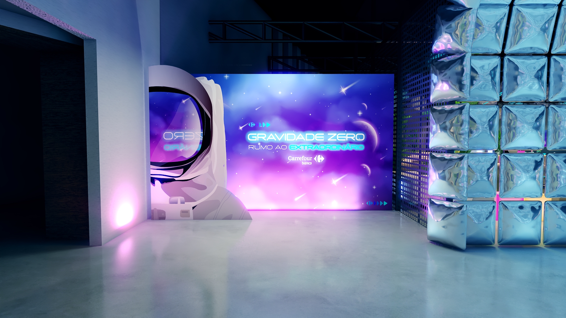 Render 3D Festa Carrefour – Iluminação e Detalhes