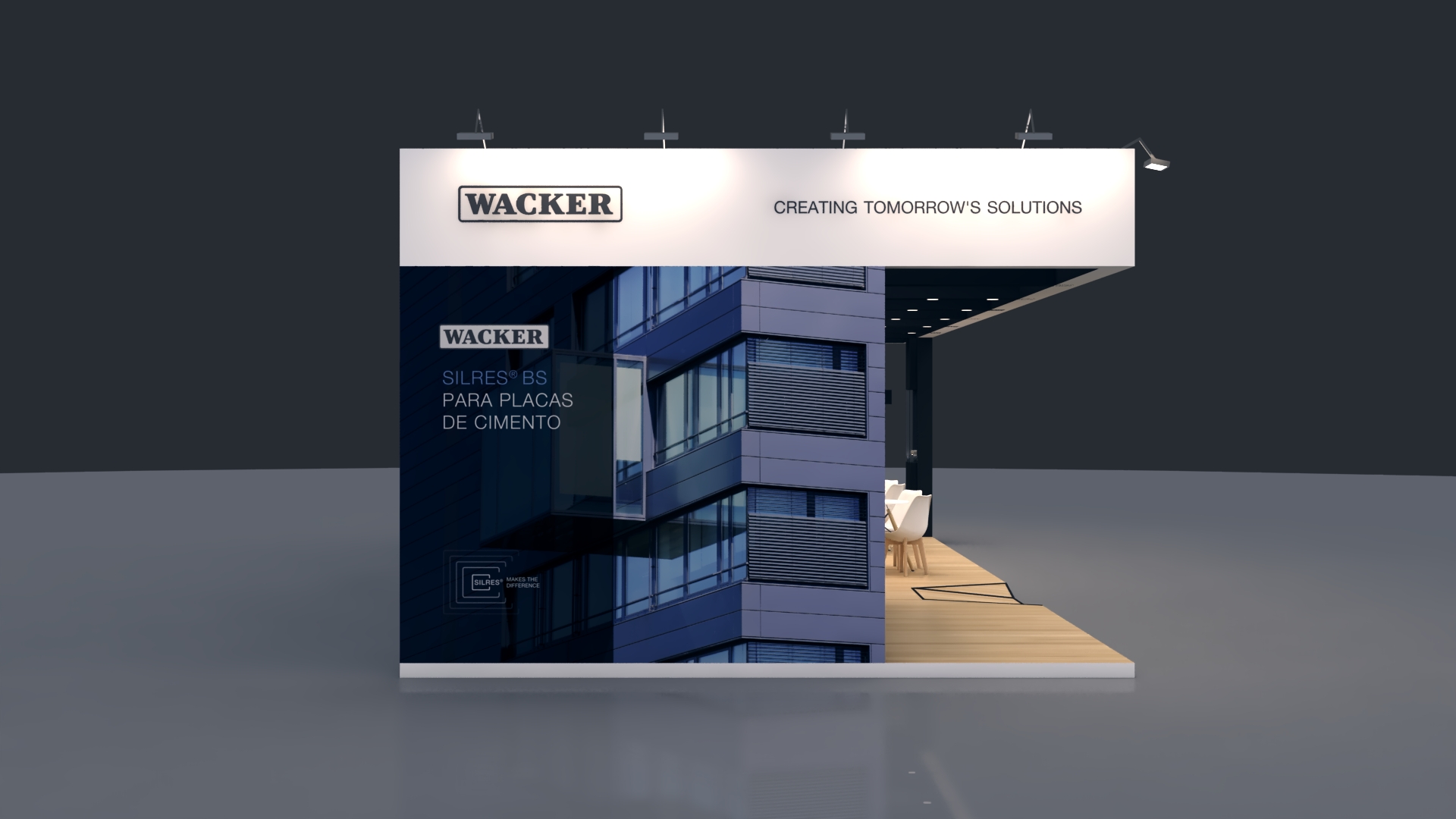 Render 3D do Stand Wacker – Perspectiva Realista
