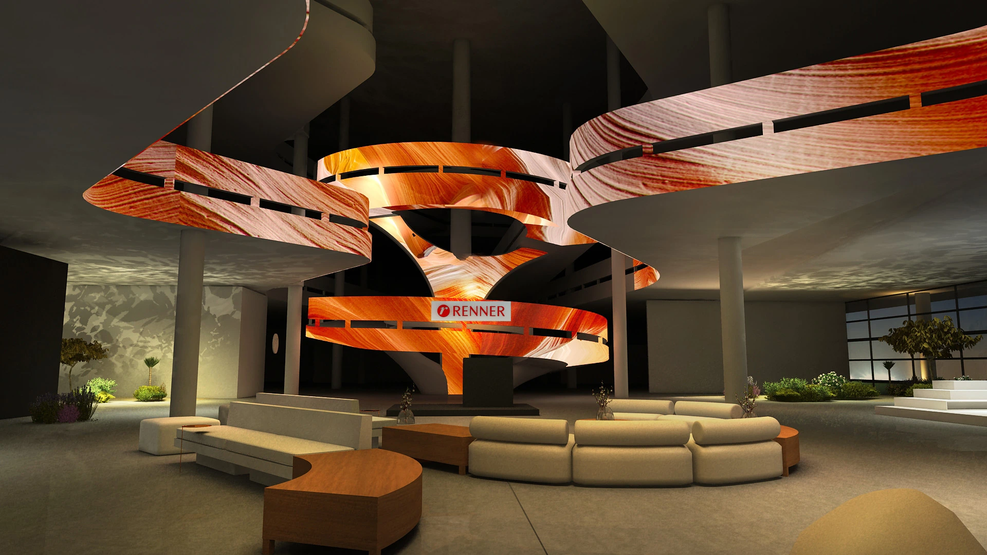 Visualização 3D de evento corporativo