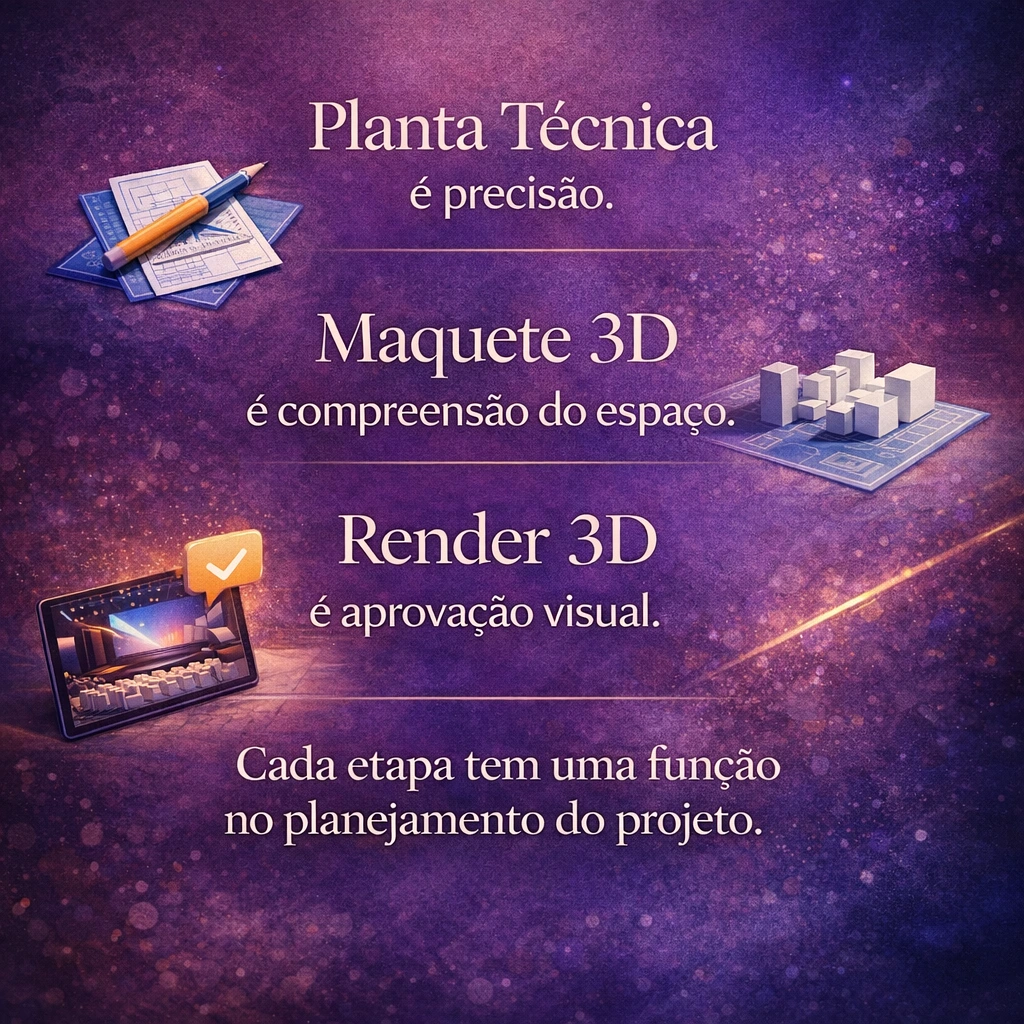 diferenca entre maquete 3d render 3d e planta