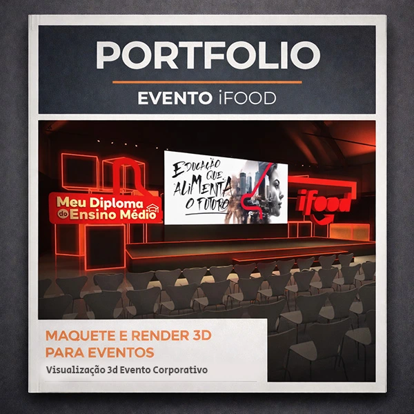 portfolio evento ifood maquete 3 render 3d para eventos visualizacao 3d evento corporativo