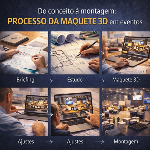 do conceito a montagem processo da maquete 3d em eventos