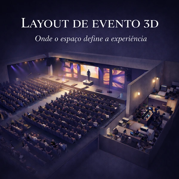 layout de evento 3d onde o espaço define a experiência